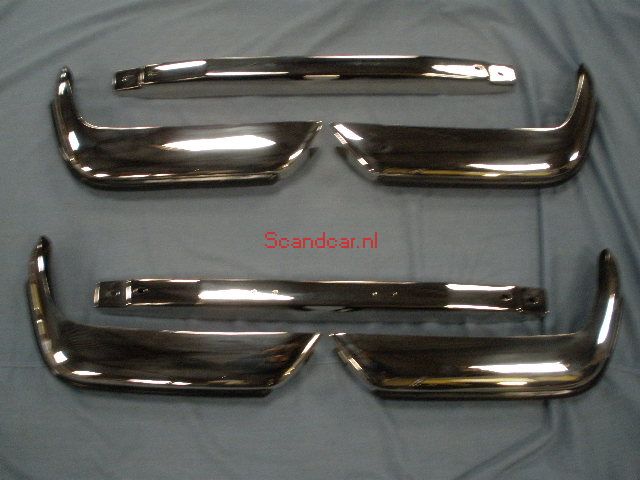 Bumper P1800S+E+ES achter en voor complete set (6dln) RVS incl rubbers