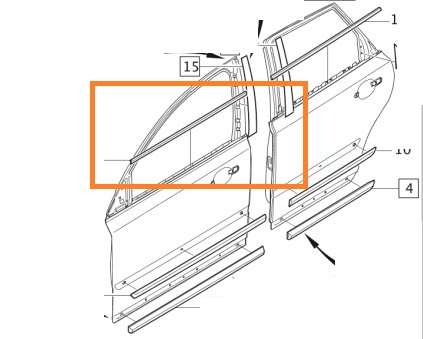 schraaplijst portierruit V50 S40 links voor zie 31297660