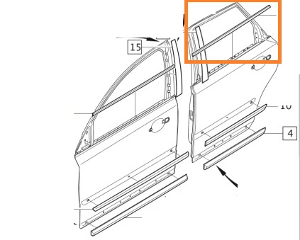 Schraaplijst portierruit V50 S40 links achter (31253002)