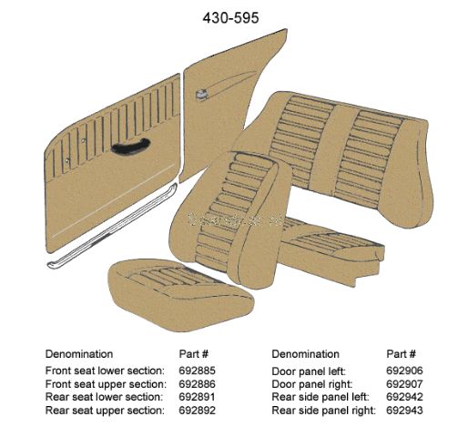 Volvo Upholstery Amazon 2 door side panel Rear right beige 430-595 - is part of 692942 (not available separately) Volvo part no 692943