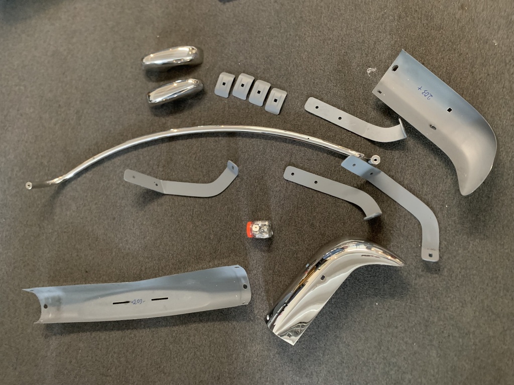 Volvo Amazon front bumper complete with rosettes and USA bracket stainless steel Volvo part no 653294USASET