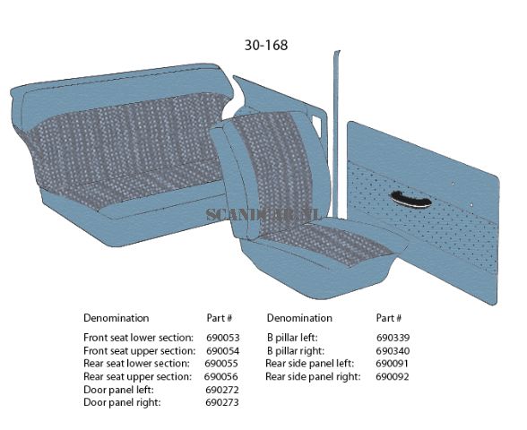 Volvo Upholstery PV544 side panel trim left rear blue 30-168 Volvo part no 690091