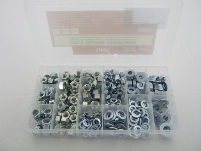 [191059] Volvo Nut+washers+springwasher UNC 1/4+5/16+3/8 set 380 pc in box Volvo part no 191059