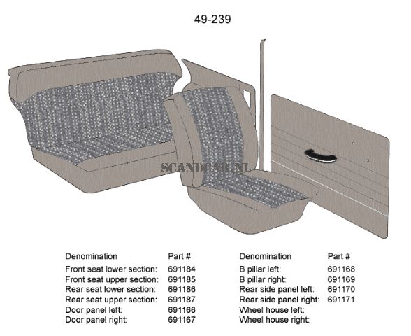 Volvo Upholstery PV544 chair cover seat gray 49-239 SET seat+BACK 691185 Volvo part no 691184