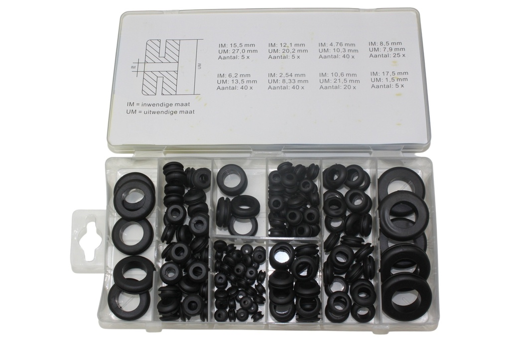 Doorvoerrubbers assortiments 125 delig 
 140, 145, 164, Amazon 121, Amazon 122 S, Amazon 220, P 1800, P 1800 E, P 1800 ES, P 210 Duett, Pv 444, PV 445 DUETT, Pv 544
