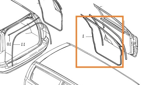 Rubber portier op deur v70 XC70 links voor V70 P26, XC70 (2001-2007) s60 met plakstrip