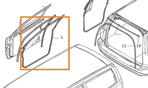 Rubber portier op deur v70 XC70 rechts voor V70 P26, XC70 (2001-2007)