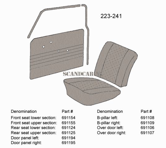 Volvo Upholstery Duett strip B style Left gray see set 6012106 Volvo part no 691108