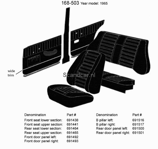 Volvo Upholstery Amazon B style cover Right see set no. 691516 black 168-172-511 Volvo part no 691517