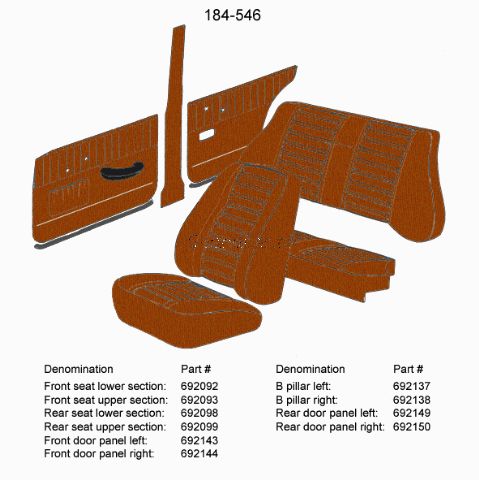 Volvo Upholstery Amazon 4D B style panel Left brown 1966-1968 184-546 SET incl right 692138 Volvo part no 692137