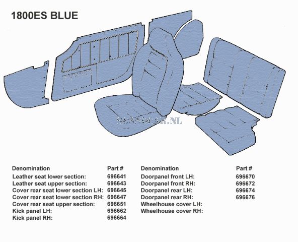 Volvo Upholstery P1800ES side panel right front blue 1973 Volvo part no 696664