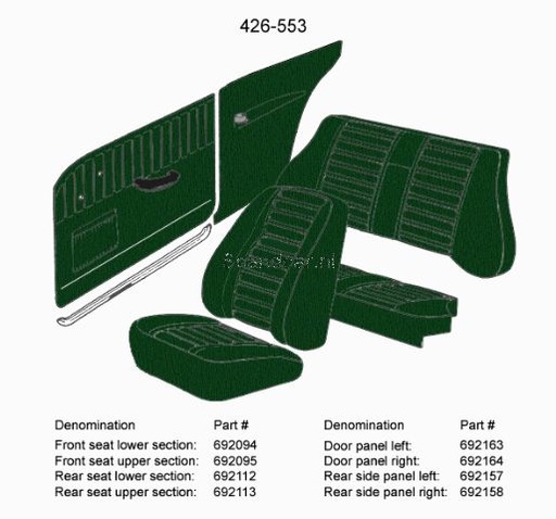 [692158] Volvo Upholstery Amazon 2D side panel cover Rear right green 426-553 see set 692157-58 Volvo part no 692158