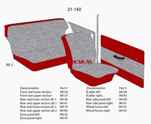 [98195] Bekleding PV544 B stijl grijs rechts 1958 21-140