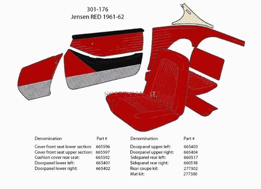 [665592] Volvo Upholstery P1800 Jensen red 1961-1962 301-176 cushion rear seat Volvo part no 665592