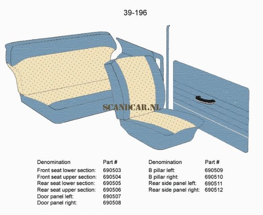[690509] Volvo Upholstery PV544 B pillar left blue 39-196 1962 Volvo part no 690509