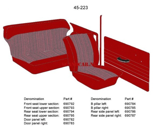 [690795] Volvo Upholstery PV544 rear seat cover back 62-63 red 45-223 see no. 690794 Volvo part no 690795