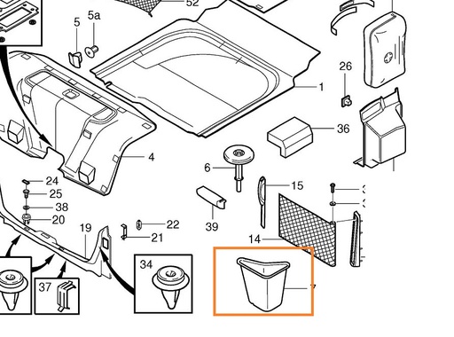 [9182949] Volvo Interior Triangle Panel Trunk S80 1998-2006, Volvo Part No. 9182949