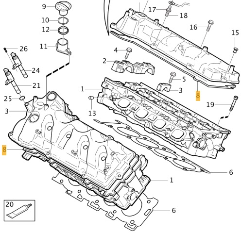 [30720096] Volvo Valve Cover Gasket V8 Front Volvo XC90 - S80 Volvo part no 30720096
