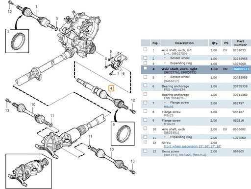 [8603682] Aandrijfas Achter AWD Volvo S60 - V70 - XC70 - S80